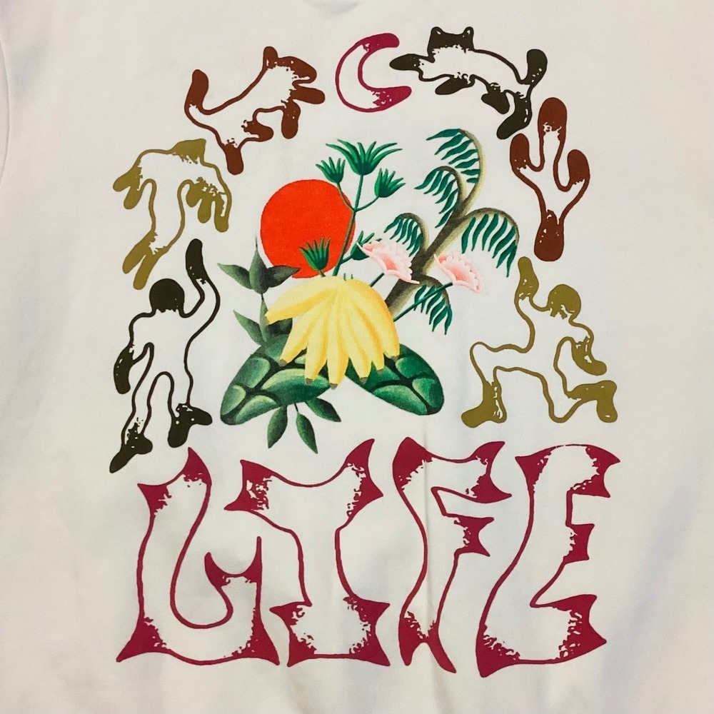 Market UO Exclusive Life Cycle Crew Neck Sweatshirt Cream Floral Sleeve Med Y2K - Picture 8 of 10